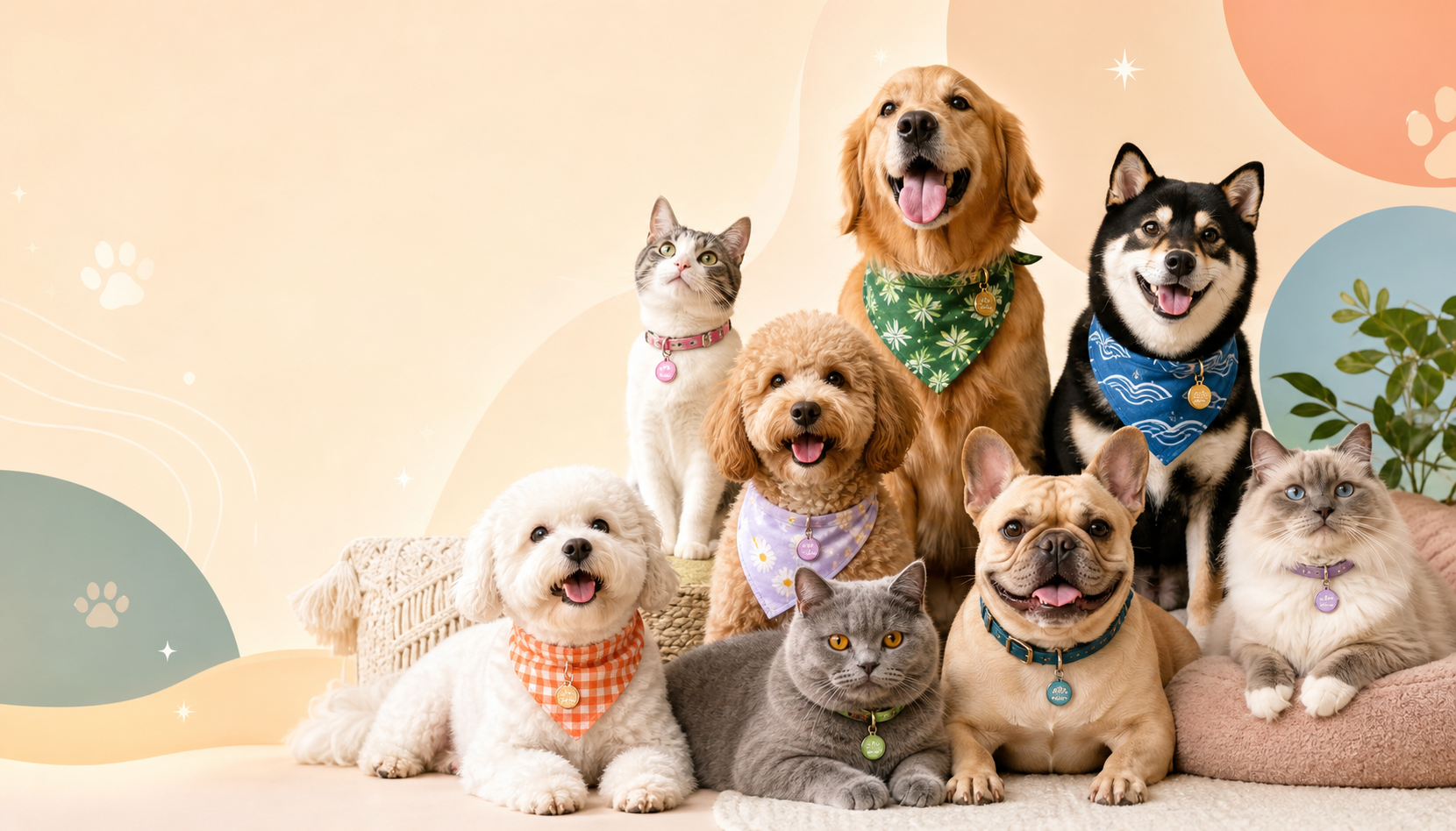 ChonkPaws multi-pet collage with colorful accessories